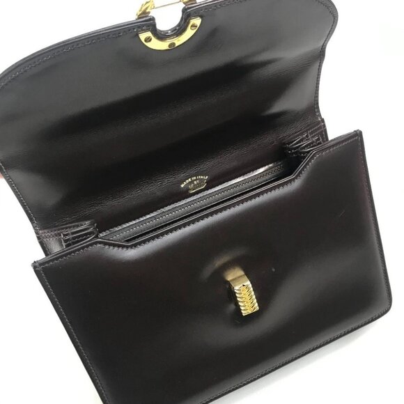 GUCCI Old Gucci accordion One handle Hand Bag Leather Brown x GoldHardware - Picture 11 of 13